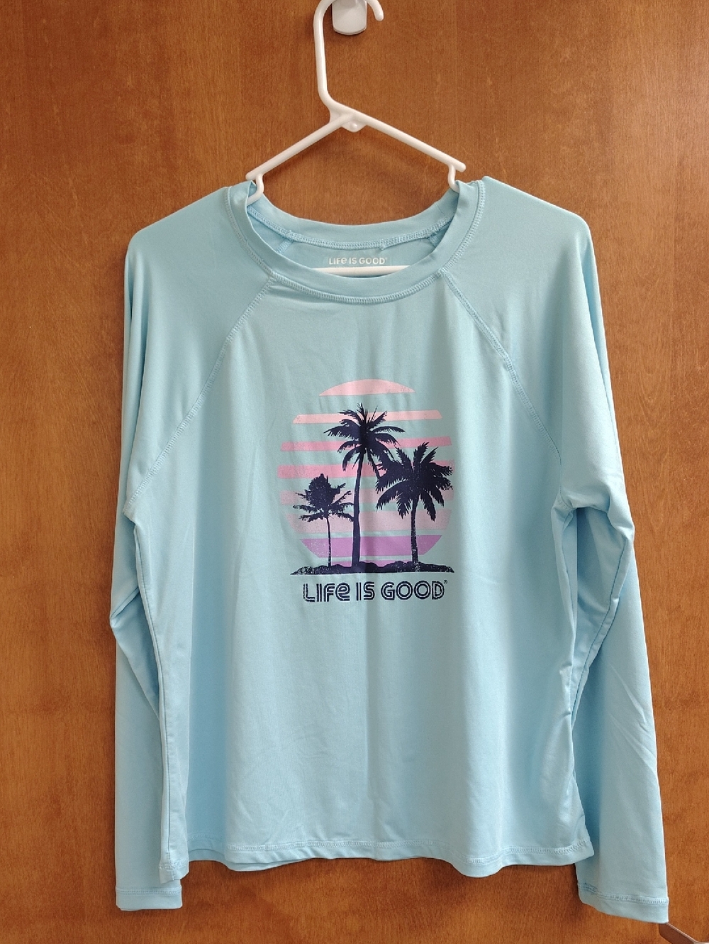 Life Is Good Light Blue Long Sleeve Palm Sunset Shirt